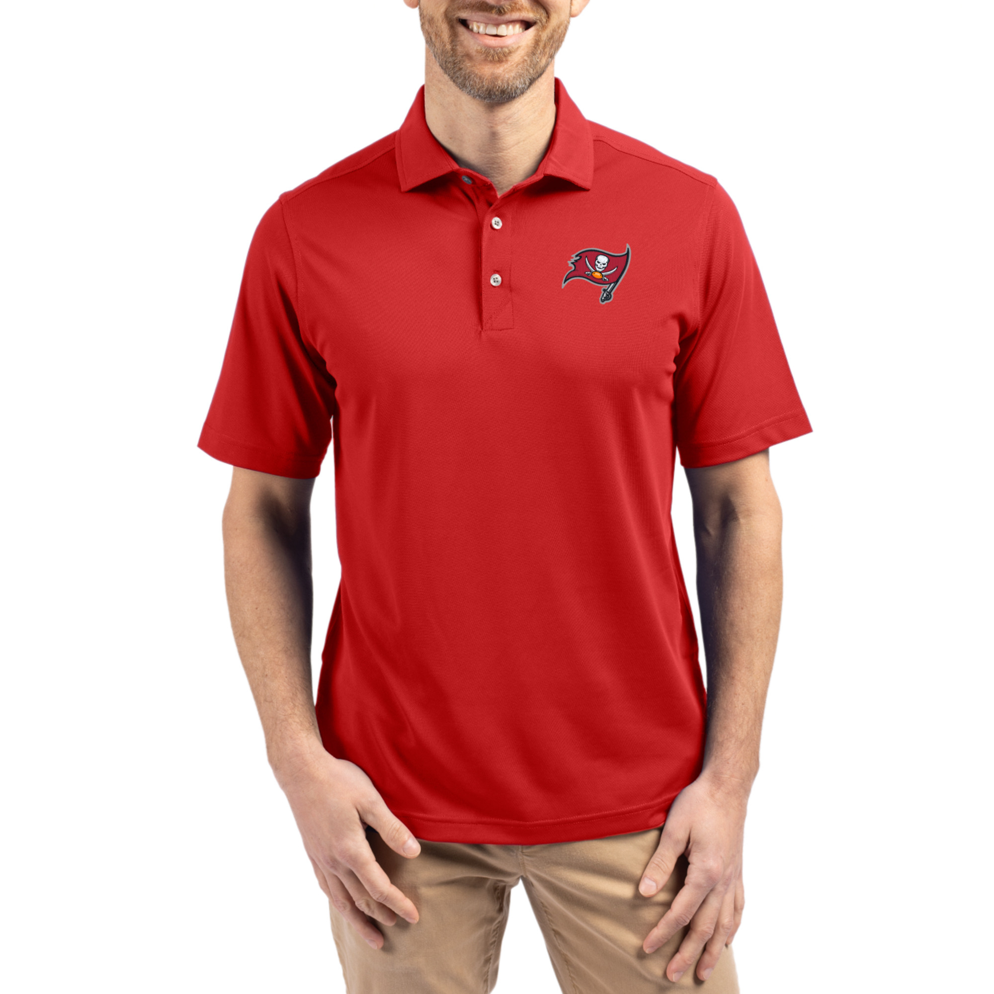 Men's Cutter & Buck Red Tampa Bay Buccaneers Virtue Eco Pique Recycled Polo