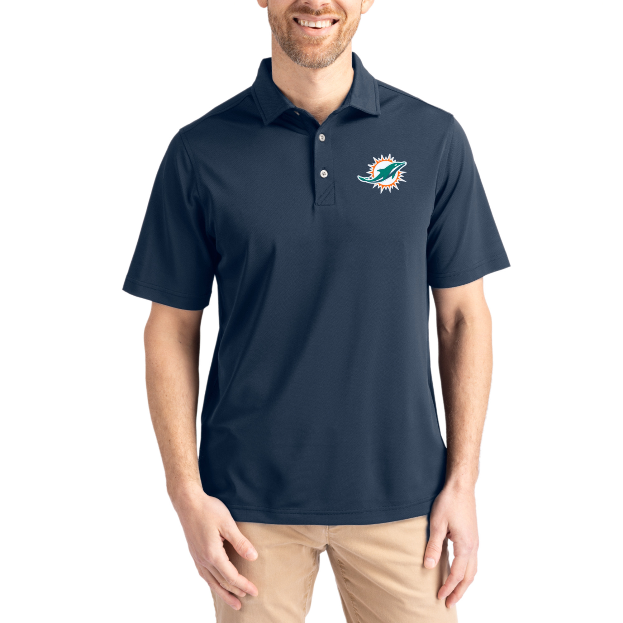 Men's Cutter & Buck Navy Miami Dolphins Virtue Eco Pique Recycled Polo
