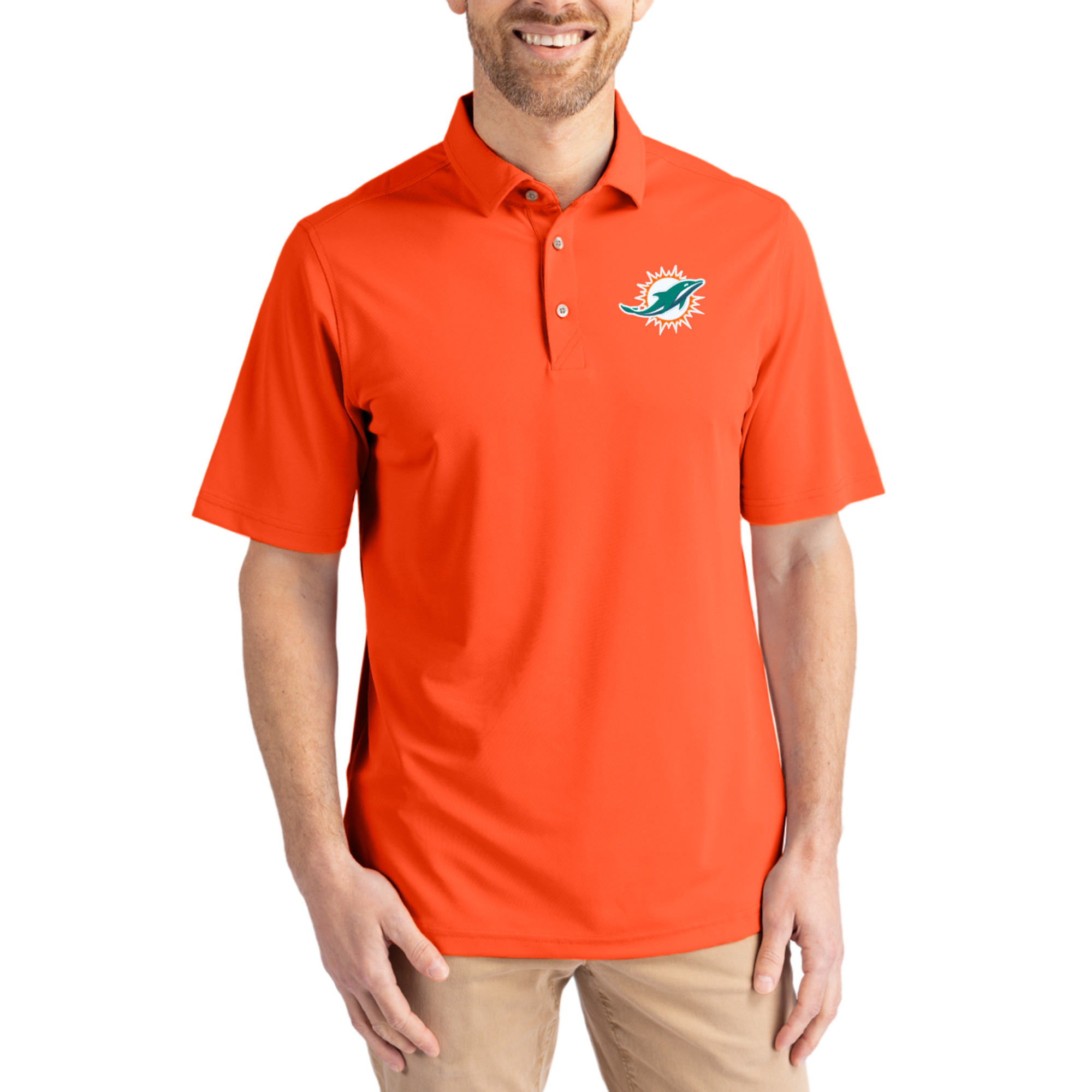 Men's Cutter & Buck Orange Miami Dolphins Virtue Eco Pique Recycled Polo