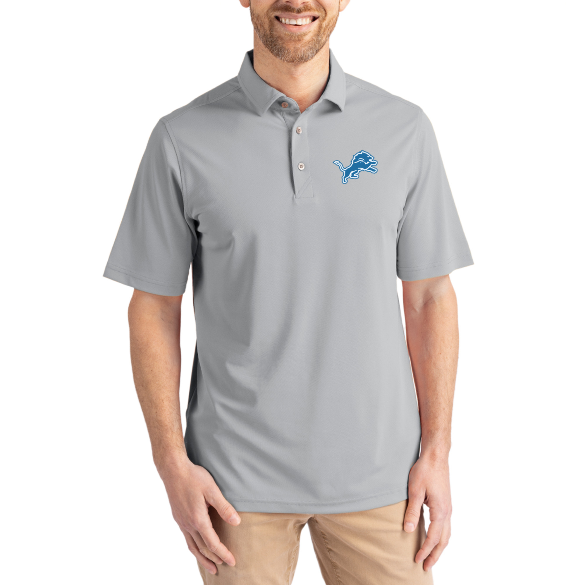Men's Cutter & Buck Gray Detroit Lions Virtue Eco Pique Recycled Polo