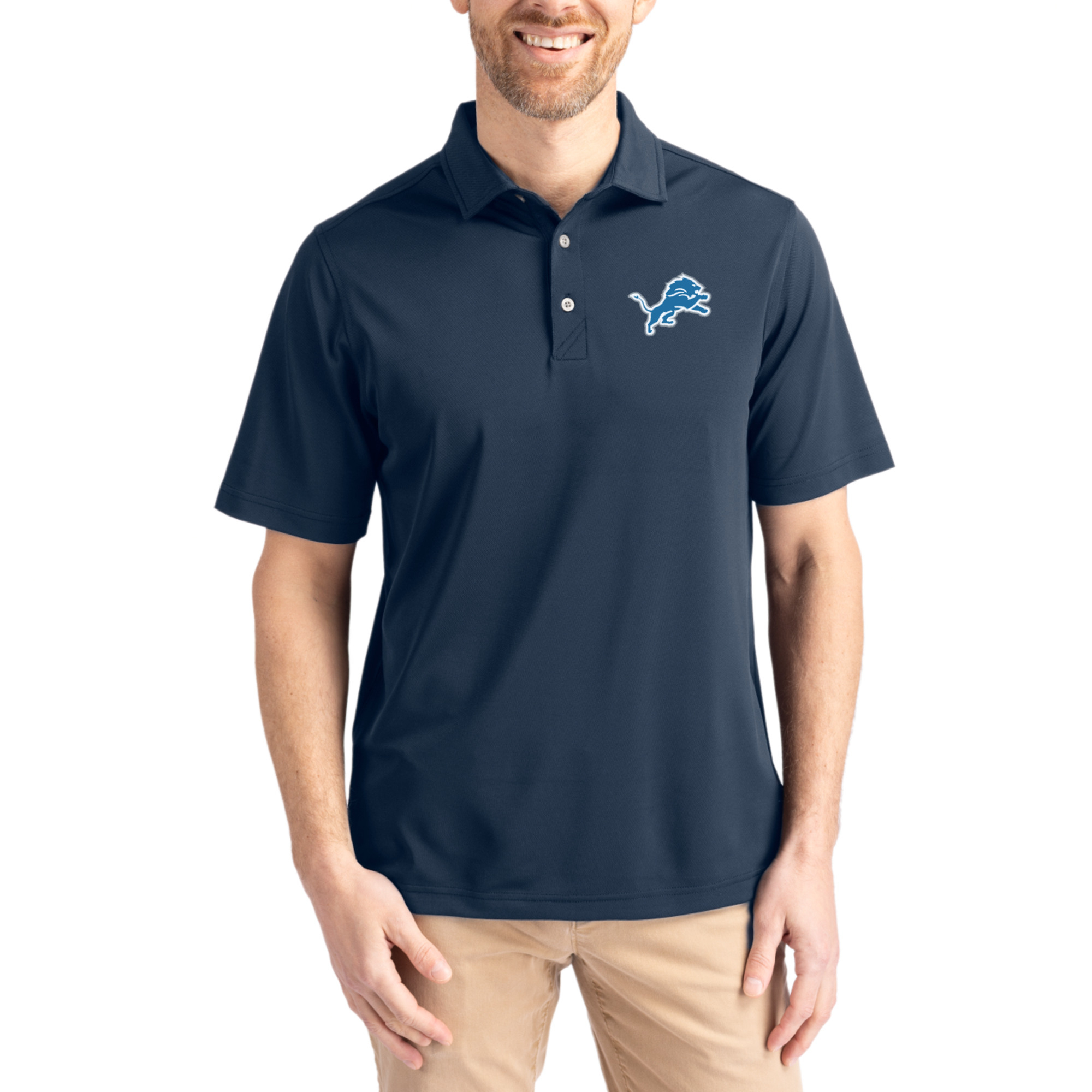 Men's Cutter & Buck Navy Detroit Lions Virtue Eco Pique Recycled Polo