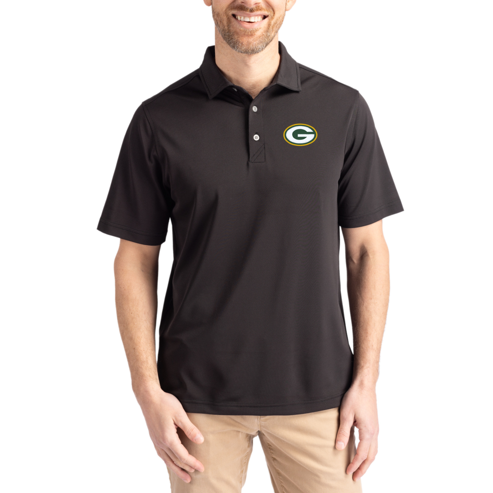 Men's Cutter & Buck Black Green Bay Packers Virtue Eco Pique Recycled Polo