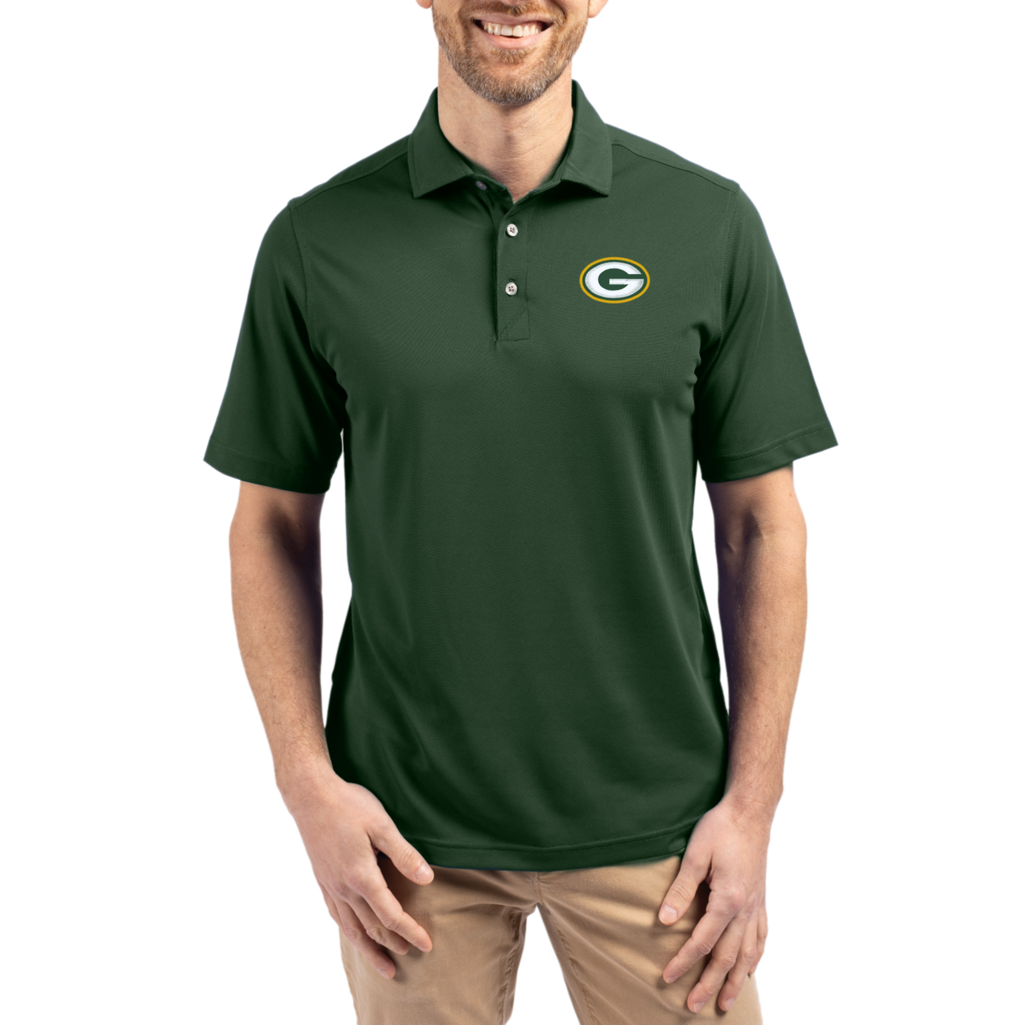 Men’s Cutter & Buck Green Green Bay Packers Virtue Eco Pique Recycled Polo Men’s Cutter & Buck Green Green Bay Packers Virtue Eco Pique Recycled Polo