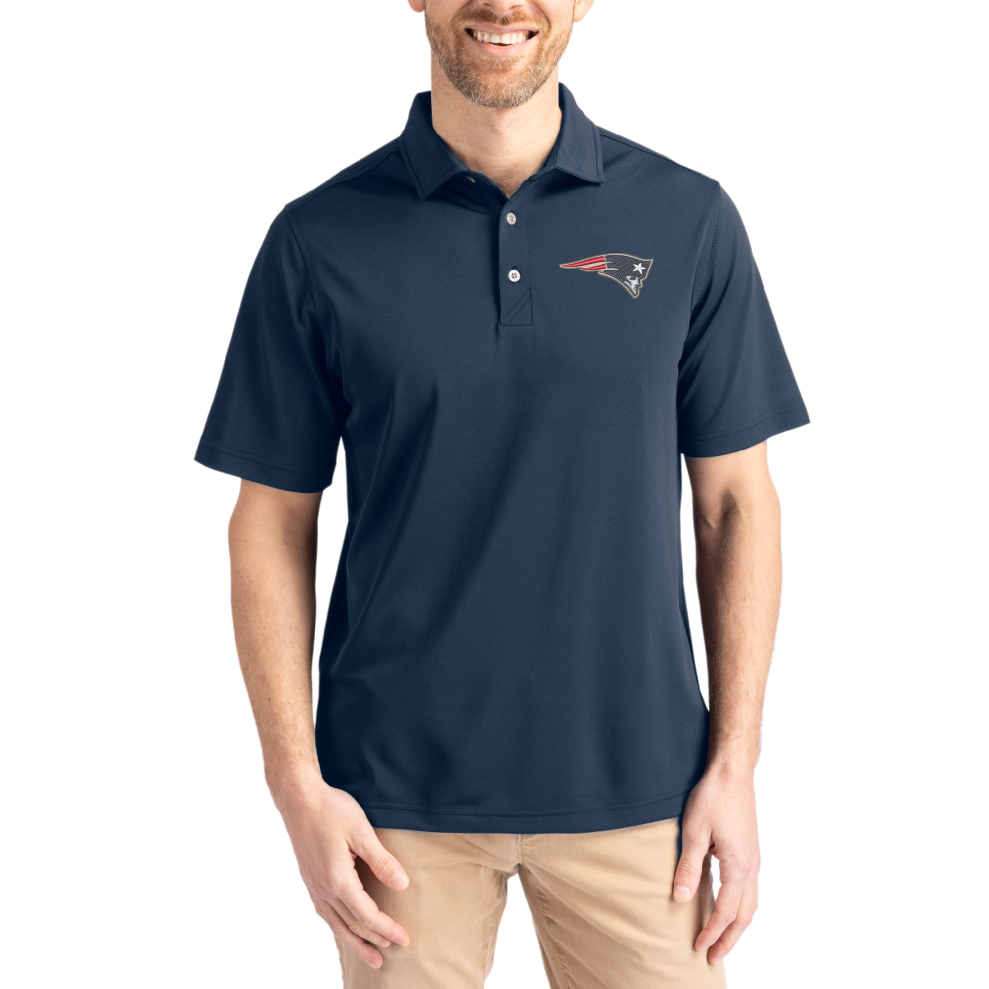 Men's Cutter & Buck Navy New England Patriots Virtue Eco Pique Recycled Polo
