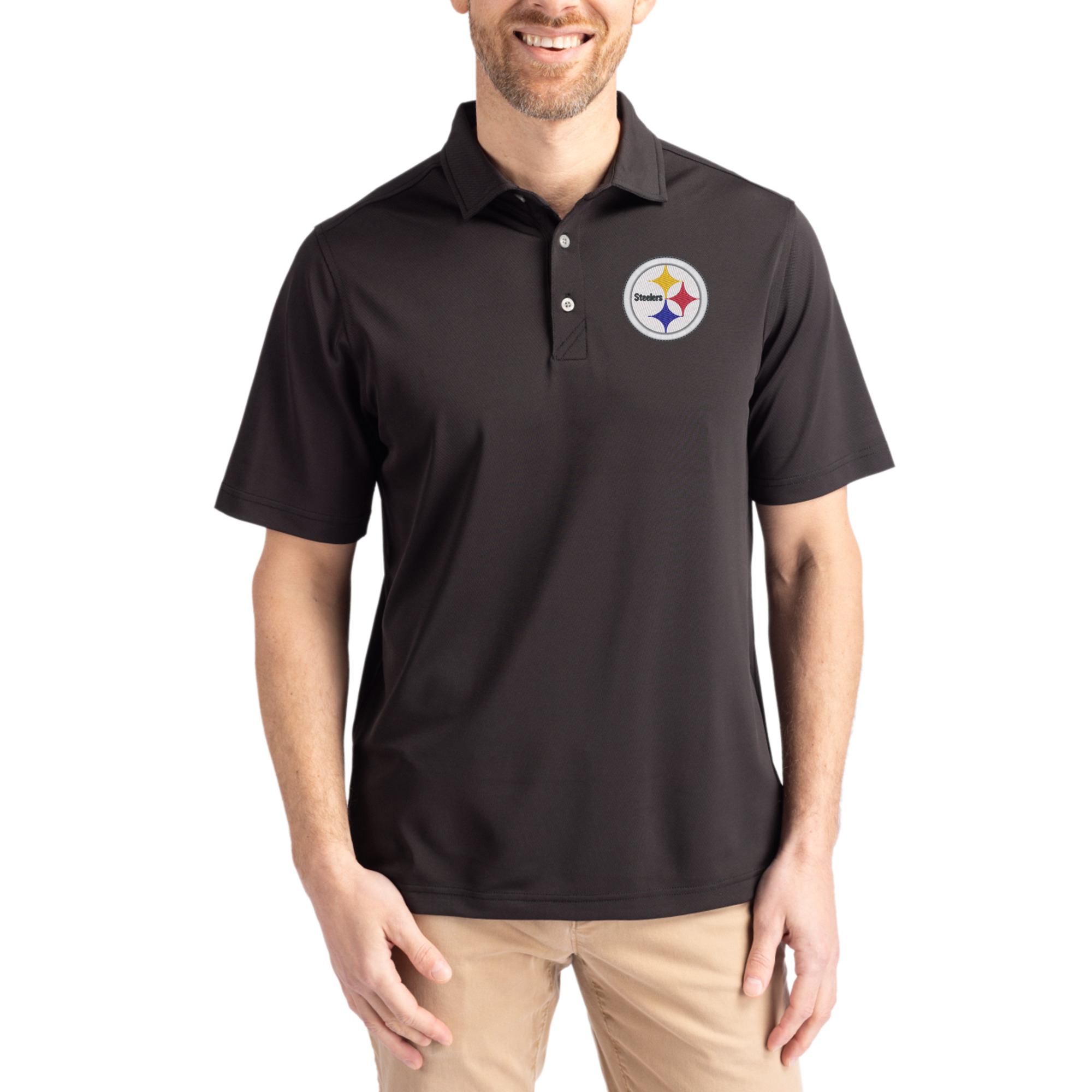Men's Cutter & Buck Black Pittsburgh Steelers Virtue Eco Pique Recycled Polo