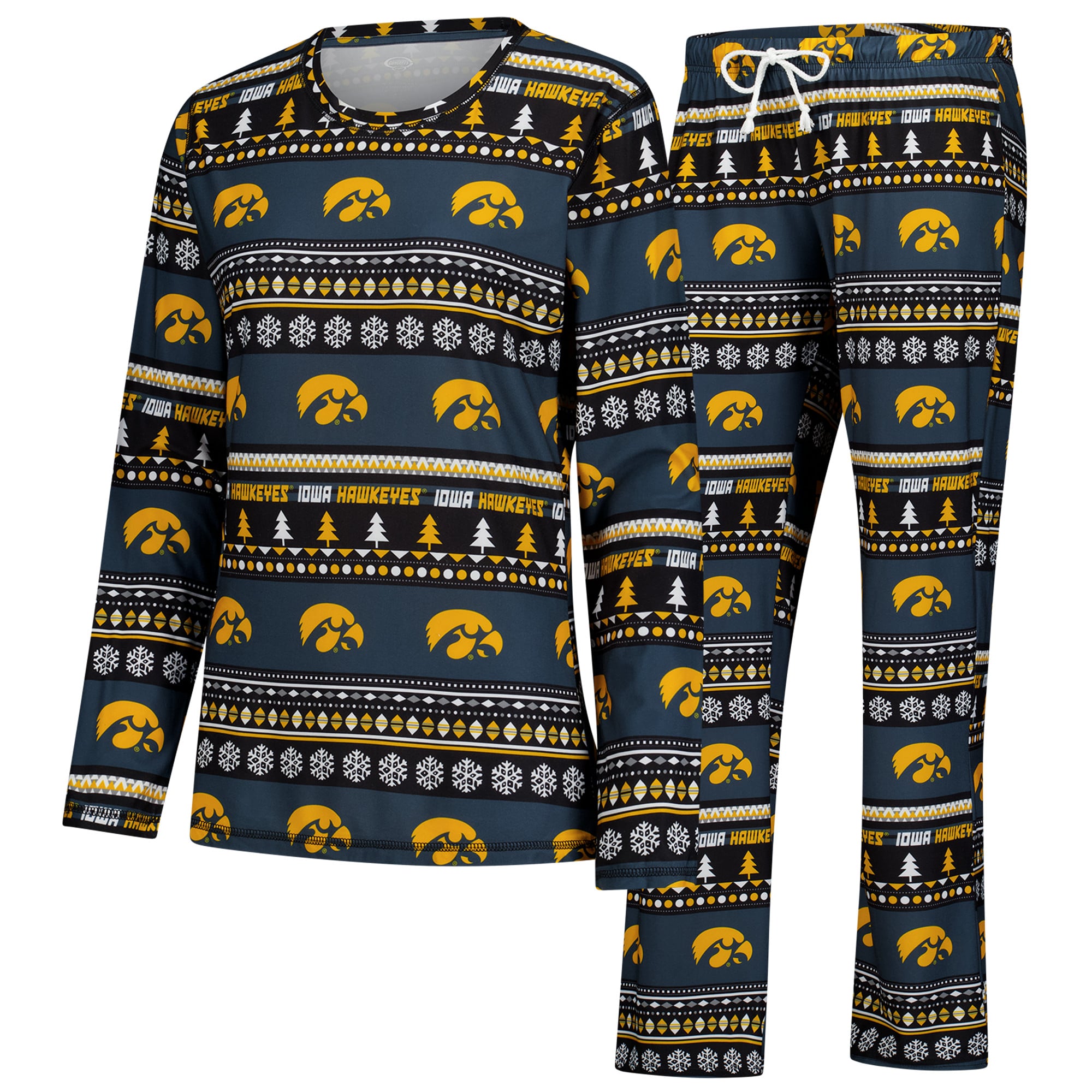 Women's Concepts Sport Black Iowa Hawkeyes Holiday Long Sleeve Top and Pants Sleep Set