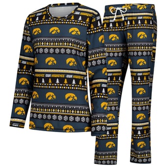 Women's Concepts Sport Black Iowa Hawkeyes Holiday Long Sleeve Top and Pants Sleep Set