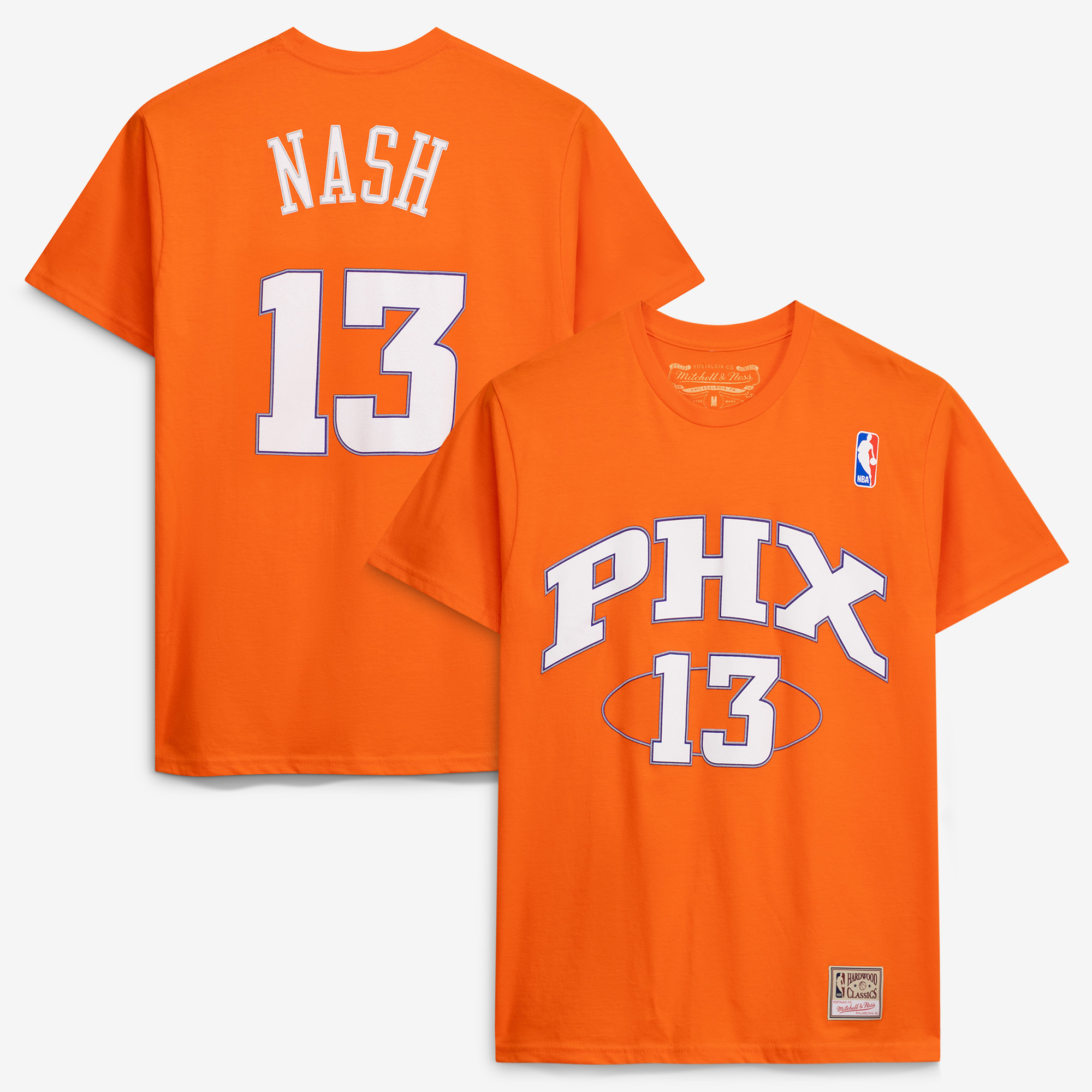Men's Mitchell & Ness Steve Nash Orange Phoenix Suns Hardwood Classics Stitch Name & Number T-Shirt