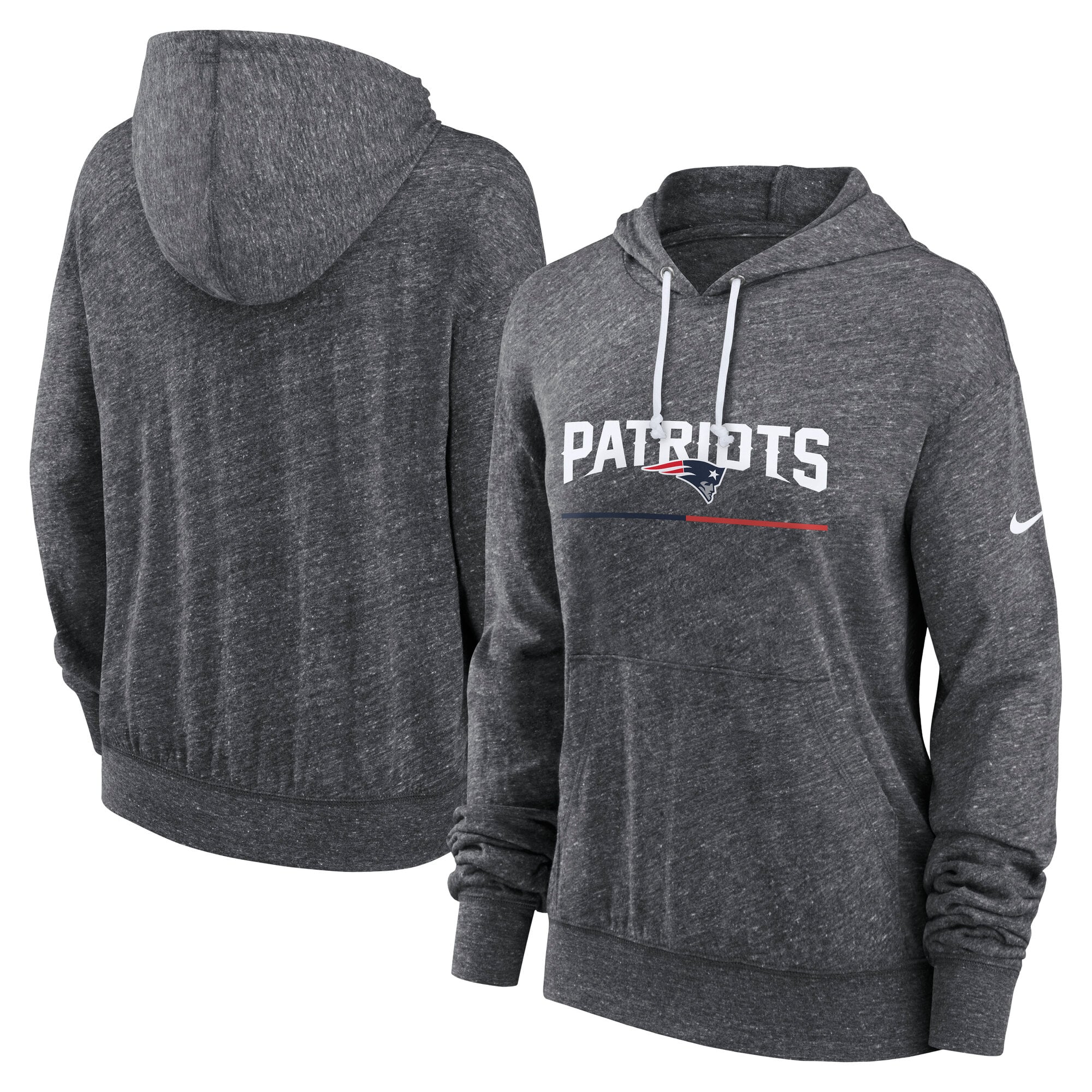 Women's Nike Heather Charcoal New England Patriots Team Spirit Gym Vintage Lightweight Hoodie Top: retailer-supplied image