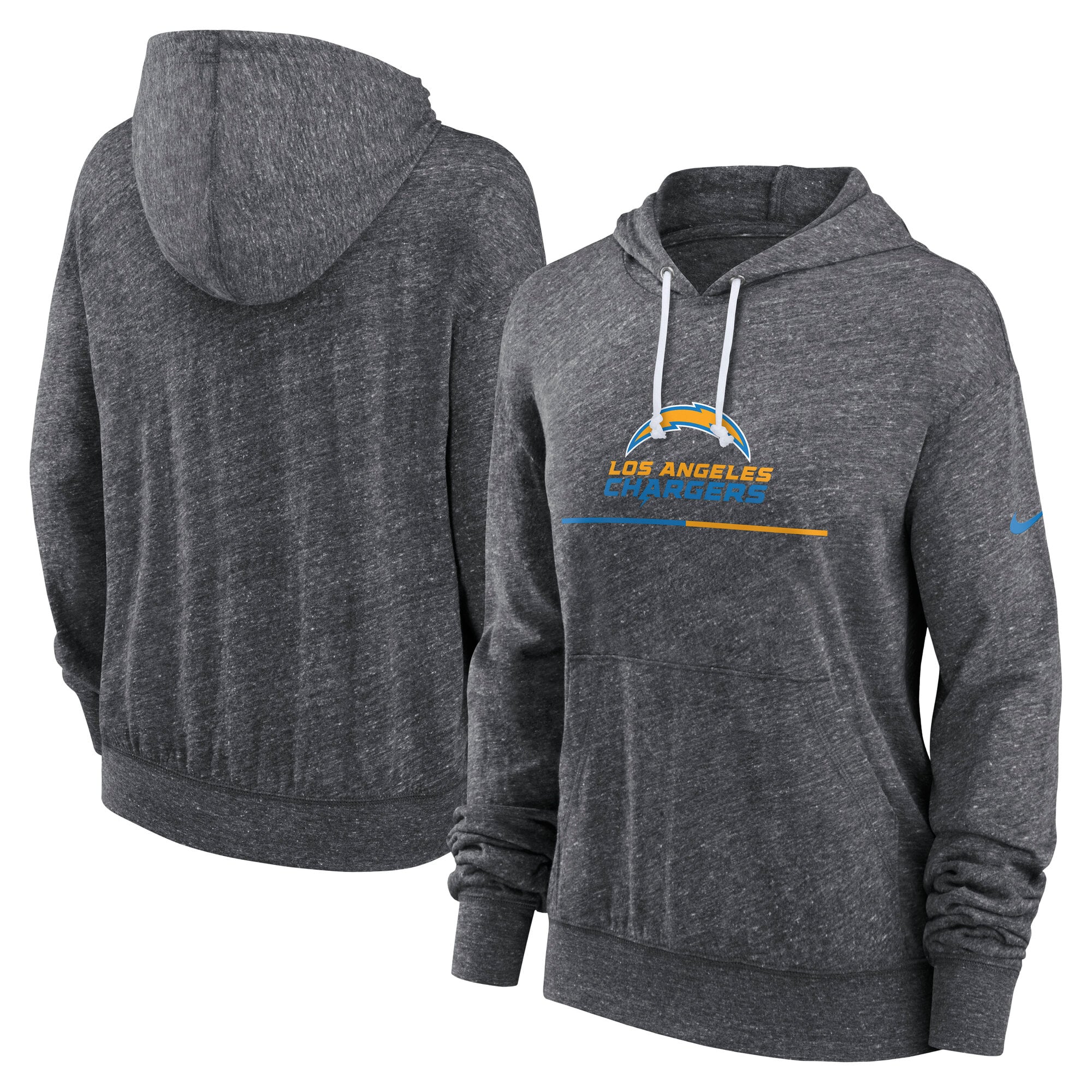 Women's Nike Heather Charcoal Los Angeles Chargers Team Spirit Gym Vintage Lightweight Hoodie Top: retailer-supplied image