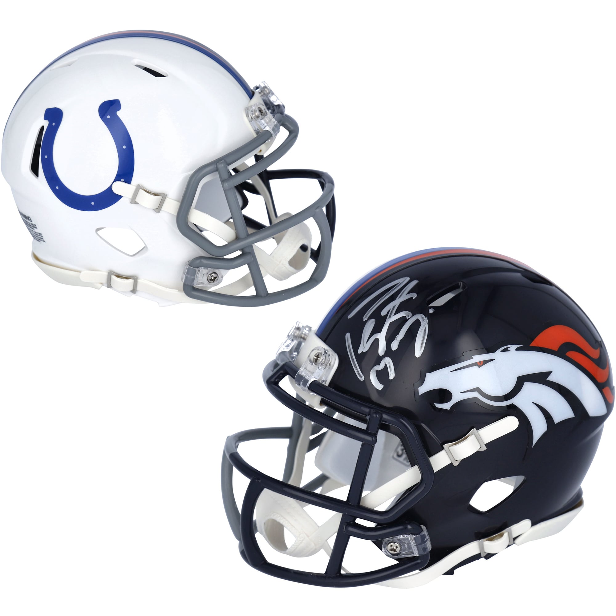 Peyton Manning Denver Broncos & Indianapolis Colts Autographed Riddell Half & Half Speed Mini Helmet - Signature on Denver Side