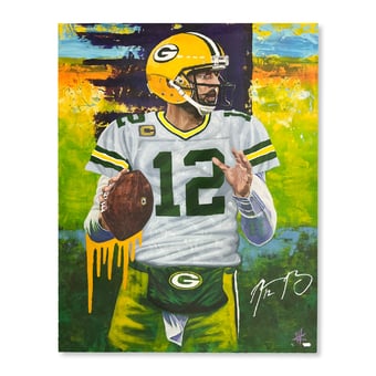Aaron Rodgers Green Bay Packers Autographed Stretched 30" x 40" Embellished Canvas Giclee Print - Art by Cortney Wall - #1 of Limited Edition 1 - White & Purple