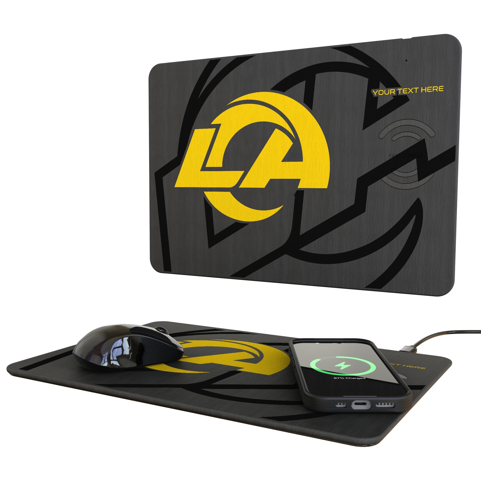 Keyscaper Los Angeles Rams Personalized 15W Fast Wireless Charger and Mouse Pad