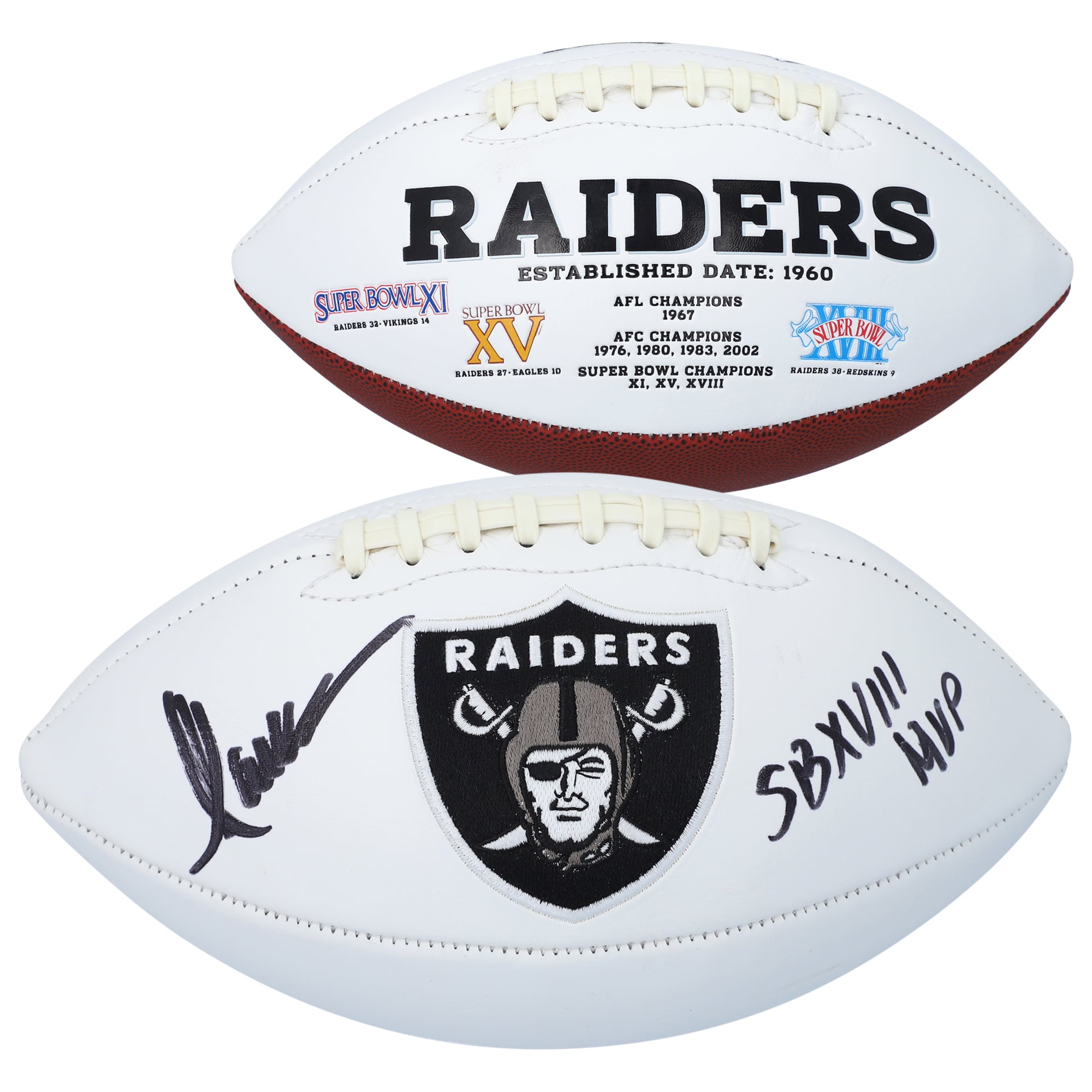 Marcus Allen Oakland Raiders Autographed White Panel Football with "SB XVIII MVP" Inscription