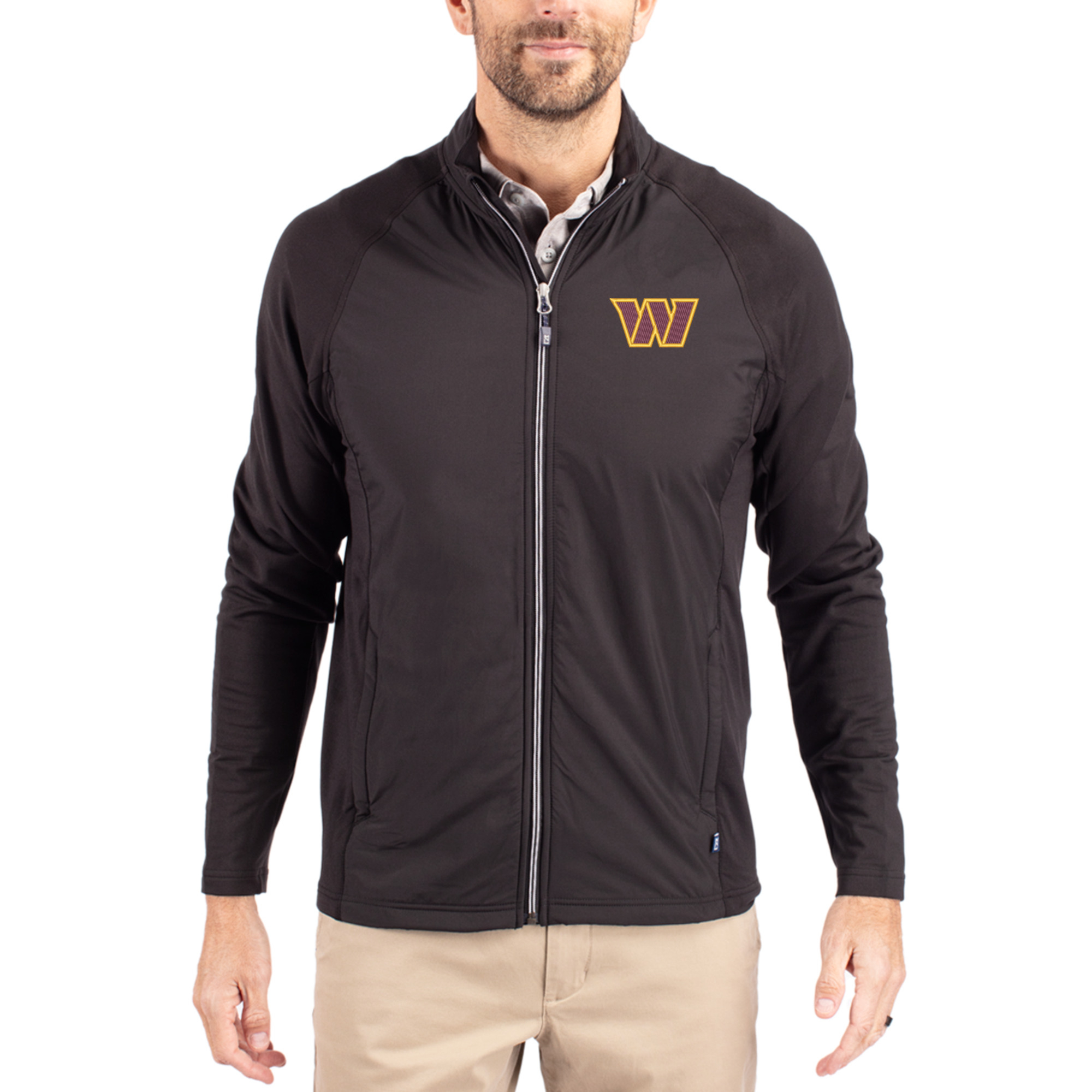 Men's Cutter & Buck Black Washington Commanders Adapt Eco Full-Zip Jacket