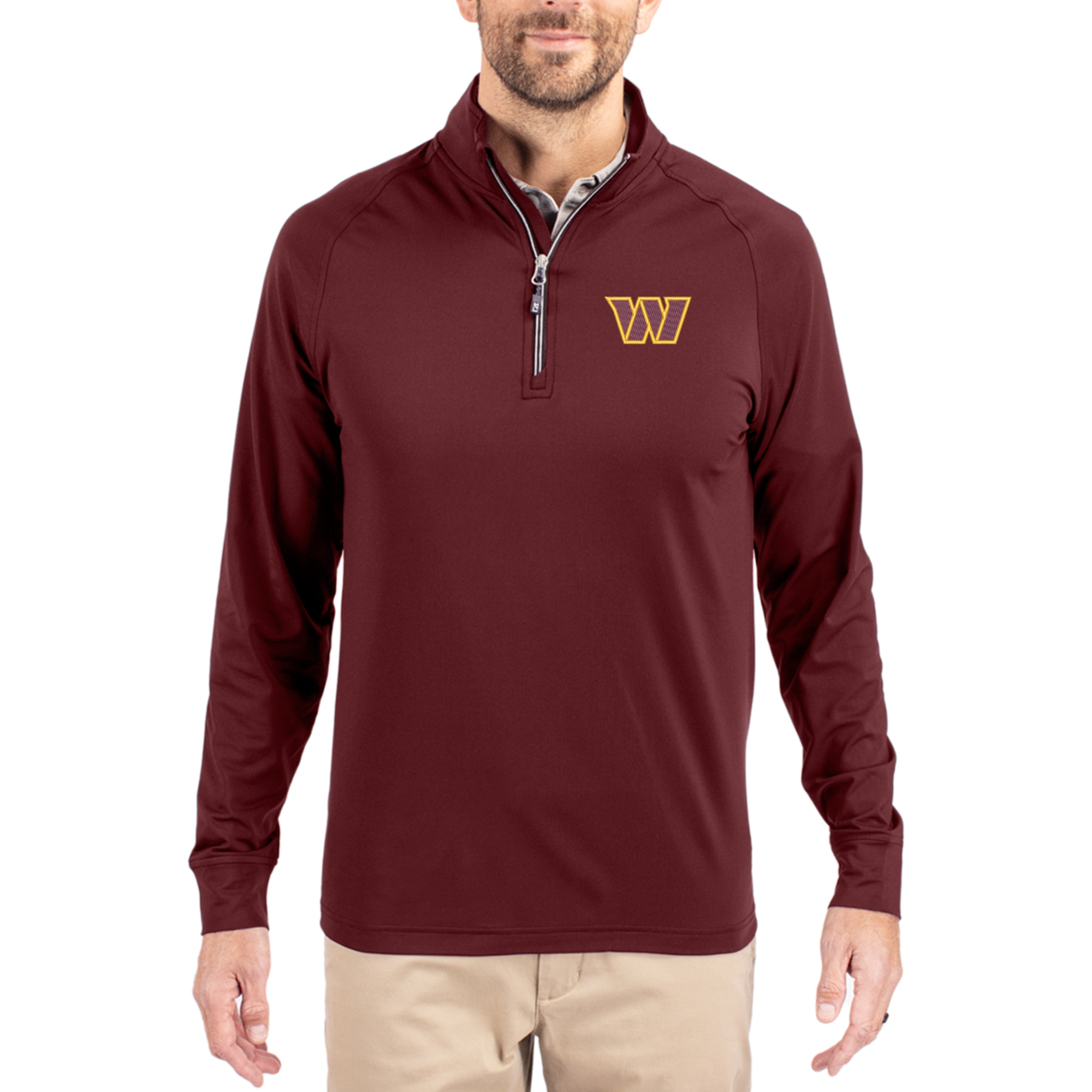Cutter & Buck Men's Burgundy Washington Commanders Adapt Stretch Quarter-Zip Pullover Jacket - Burgundy