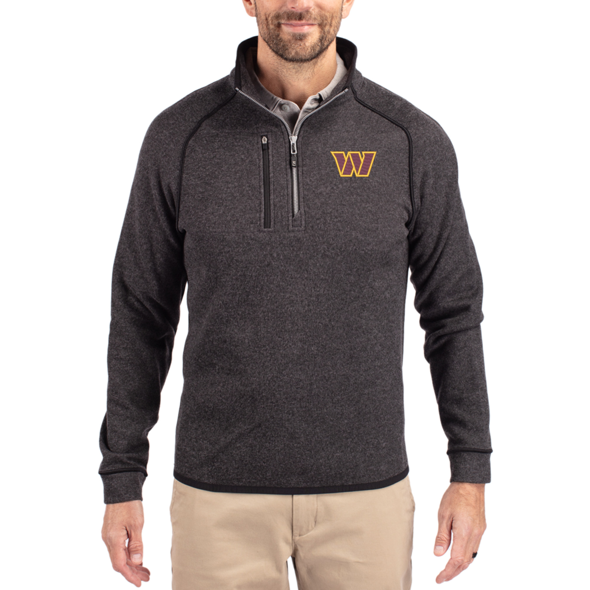 Men's Cutter & Buck Heathered Charcoal Washington Commanders Mainsail Half-Zip Pullover Jacket