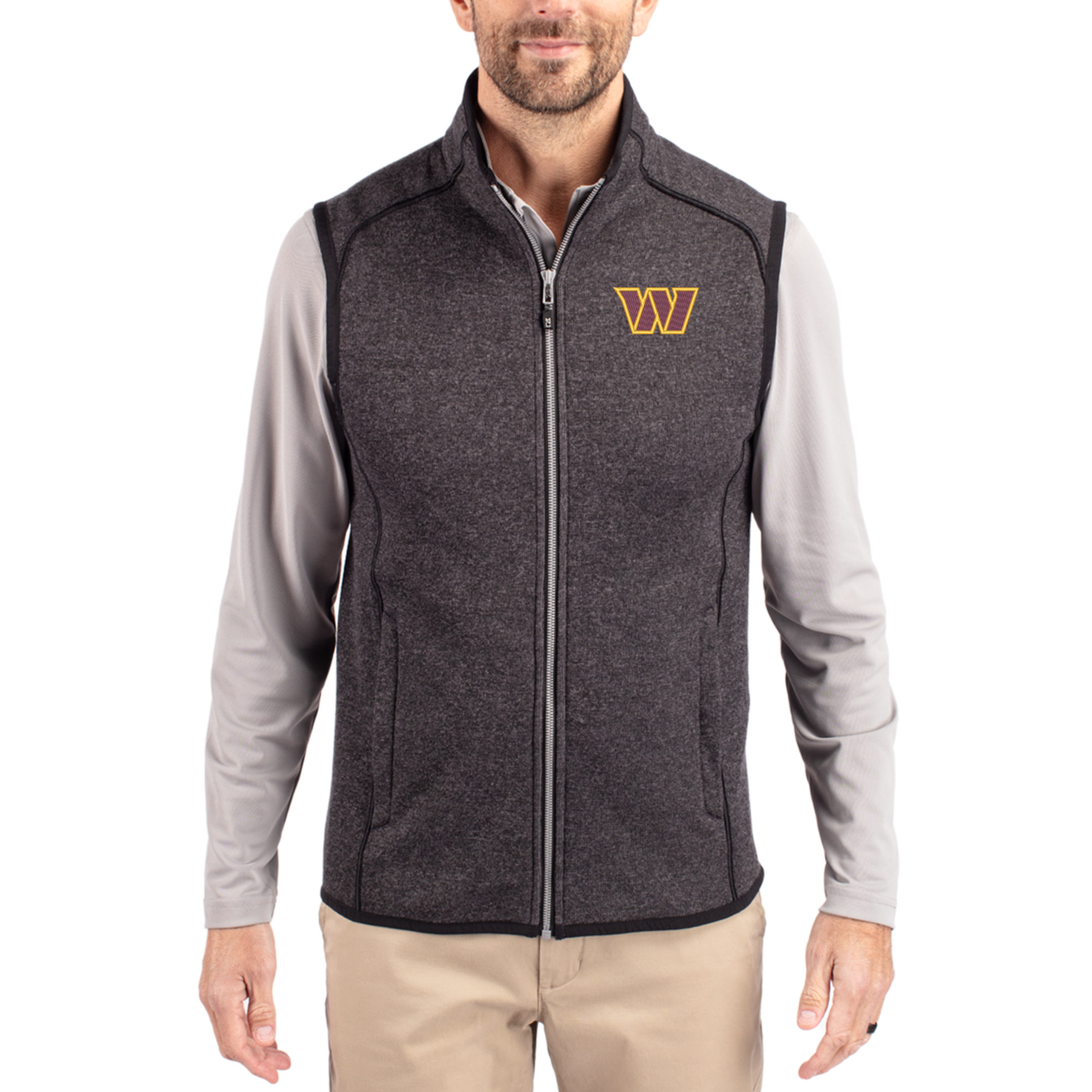 Men's Cutter & Buck Heathered Charcoal Washington Commanders Mainsail Full-Zip Vest