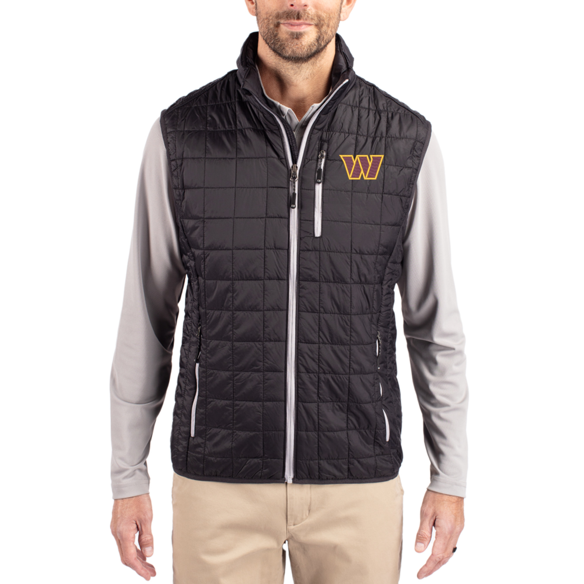 Men's Cutter & Buck Black Washington Commanders Rainier Full-Zip Puffer Vest