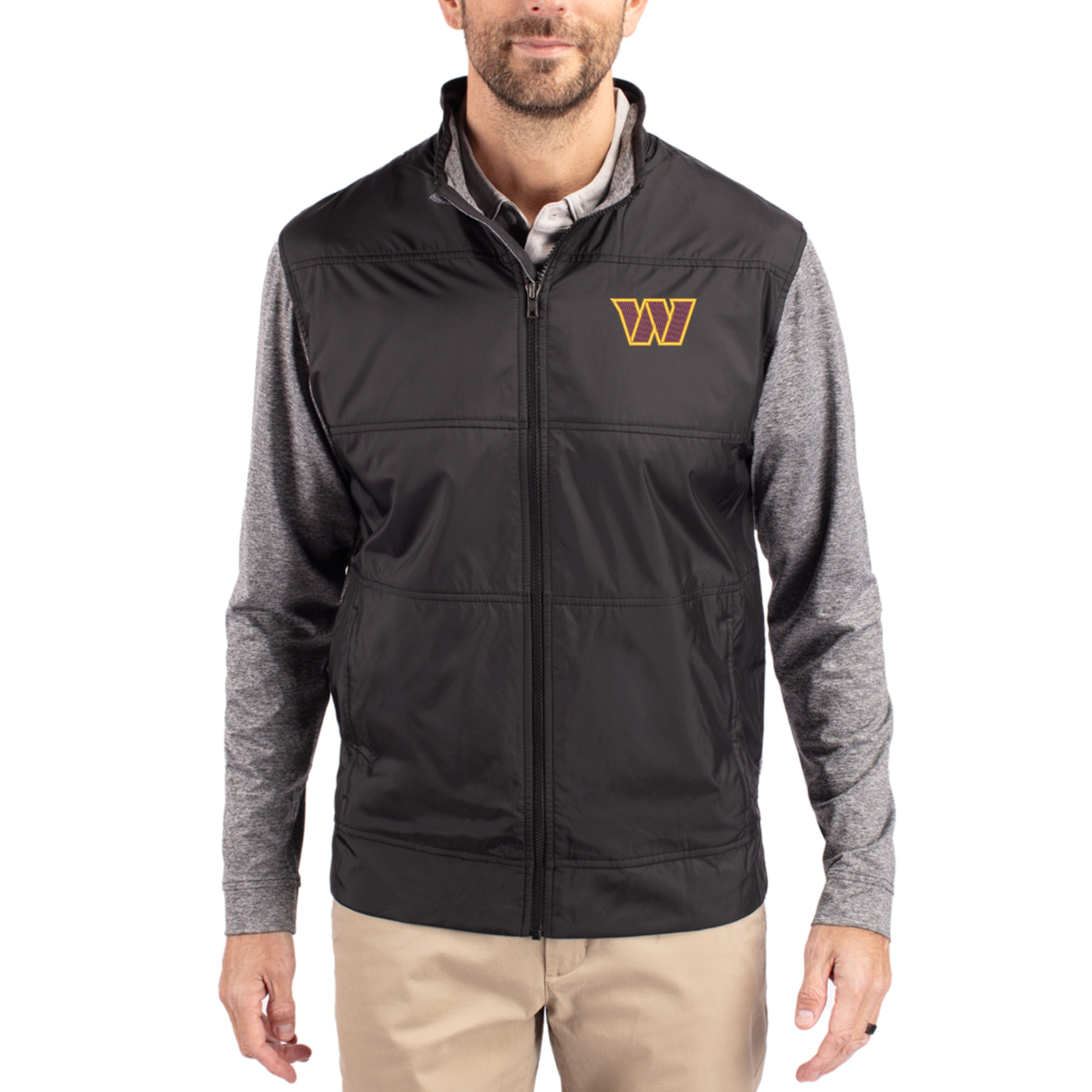 Men's Cutter & Buck Black Washington Commanders Stealth DryTec Full-Zip Windbreaker Jacket