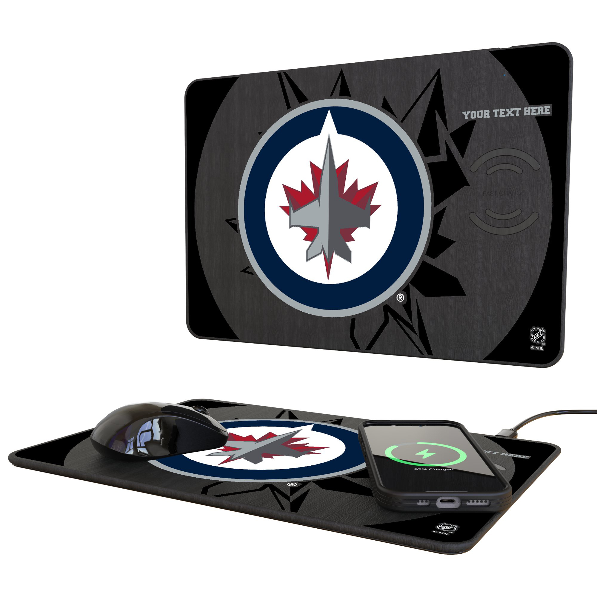 Keyscaper Winnipeg Jets Personalized 15W Fast Wireless Charger and Mouse Pad