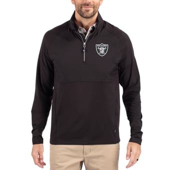 Men's Cutter & Buck Black Las Vegas Raiders Adapt Eco Knit Hybrid Recycled Quarter-Zip Raglan Jacket