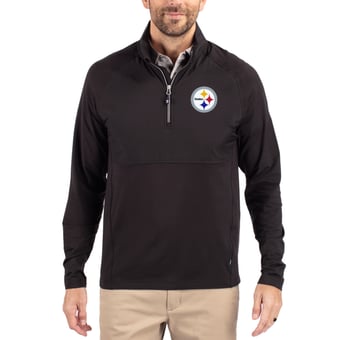 Men's Cutter & Buck Black Pittsburgh Steelers Adapt Eco Knit Hybrid Recycled Quarter-Zip Raglan Jacket