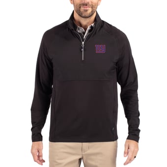 Men's Cutter & Buck Black New York Giants Adapt Eco Knit Hybrid Recycled Quarter-Zip Raglan Jacket