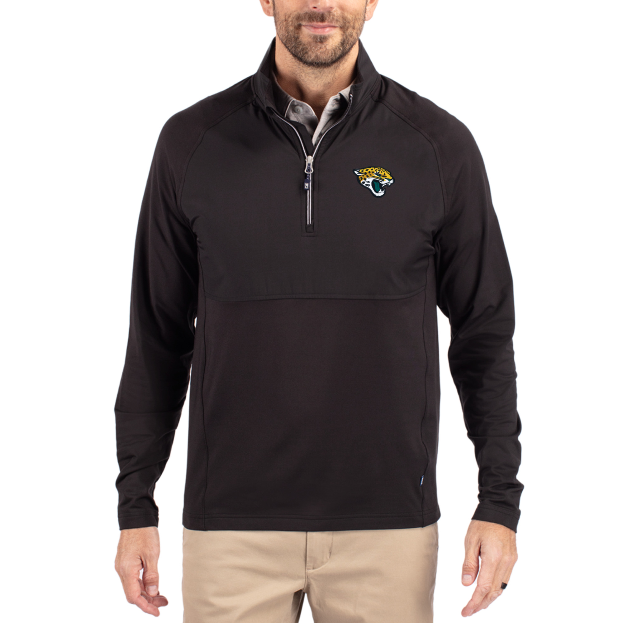 Cutter & Buck Men's Black Jacksonville Jaguars Adapt Eco Knit Hybrid d Quarter-Zip Raglan Jacket - Black