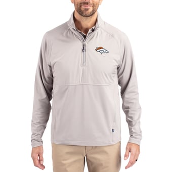 Men's Cutter & Buck Gray Denver Broncos Adapt Eco Knit Hybrid Recycled Quarter-Zip Raglan Jacket
