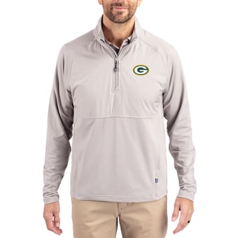Men's Cutter & Buck Gray Green Bay Packers Adapt Eco Knit Hybrid Recycled Quarter-Zip Raglan Jacket