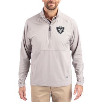 Men's Cutter & Buck Gray Las Vegas Raiders Adapt Eco Knit Hybrid Recycled Quarter-Zip Raglan Jacket