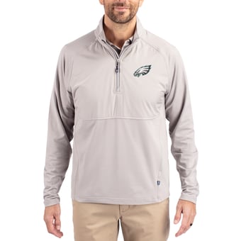 Men's Cutter & Buck Gray Philadelphia Eagles Adapt Eco Knit Hybrid Recycled Quarter-Zip Raglan Jacket