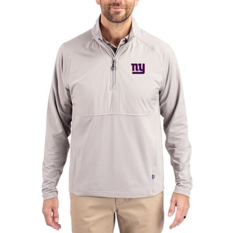 Men's Cutter & Buck Gray New York Giants Adapt Eco Knit Hybrid Recycled Quarter-Zip Raglan Jacket