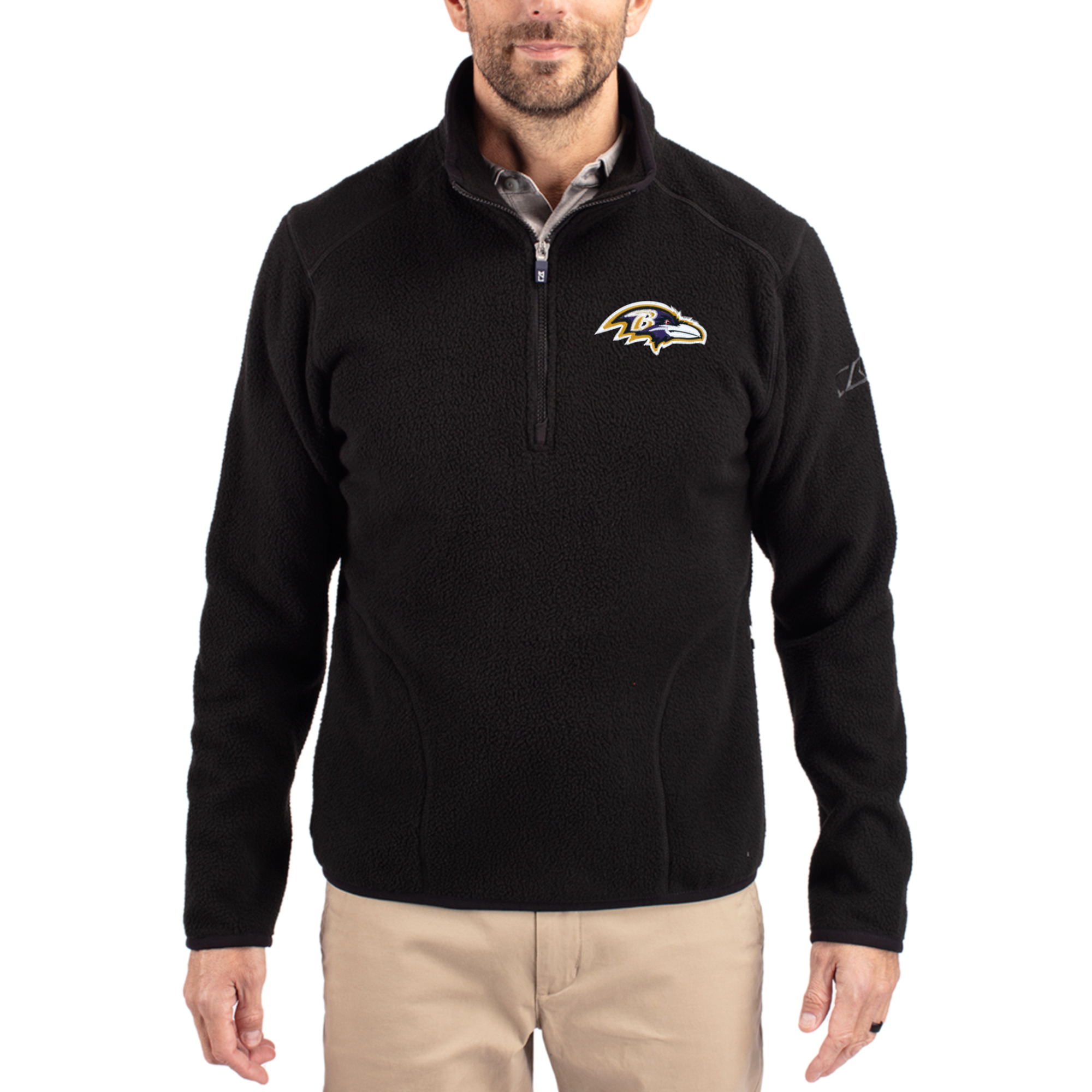 Men’s Cutter & Buck Black Baltimore Ravens Cascade Eco Sherpa Fleece Quarter-Zip Pullover Jacket Men’s Cutter & Buck Black Baltimore Ravens Cascade Eco Sherpa Fleece Quarter-Zip Pullover Jacket