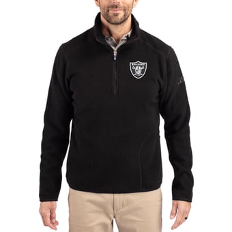 Men's Cutter & Buck Black Las Vegas Raiders Cascade Eco Sherpa Fleece Quarter-Zip Pullover Jacket