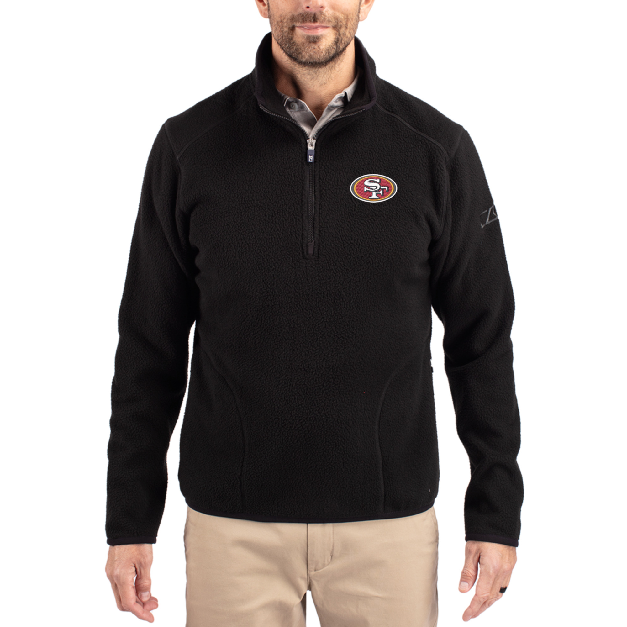 Men's Cutter & Buck Black San Francisco 49ers Cascade Eco Sherpa Fleece Quarter-Zip Pullover Jacket