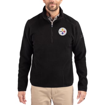Men's Cutter & Buck Black Pittsburgh Steelers Cascade Eco Sherpa Fleece Quarter-Zip Pullover Jacket