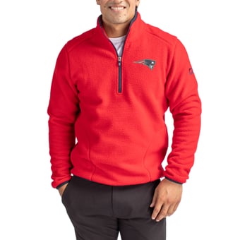 Men's Cutter & Buck Red New England Patriots Cascade Eco Sherpa Fleece Quarter-Zip Pullover Jacket