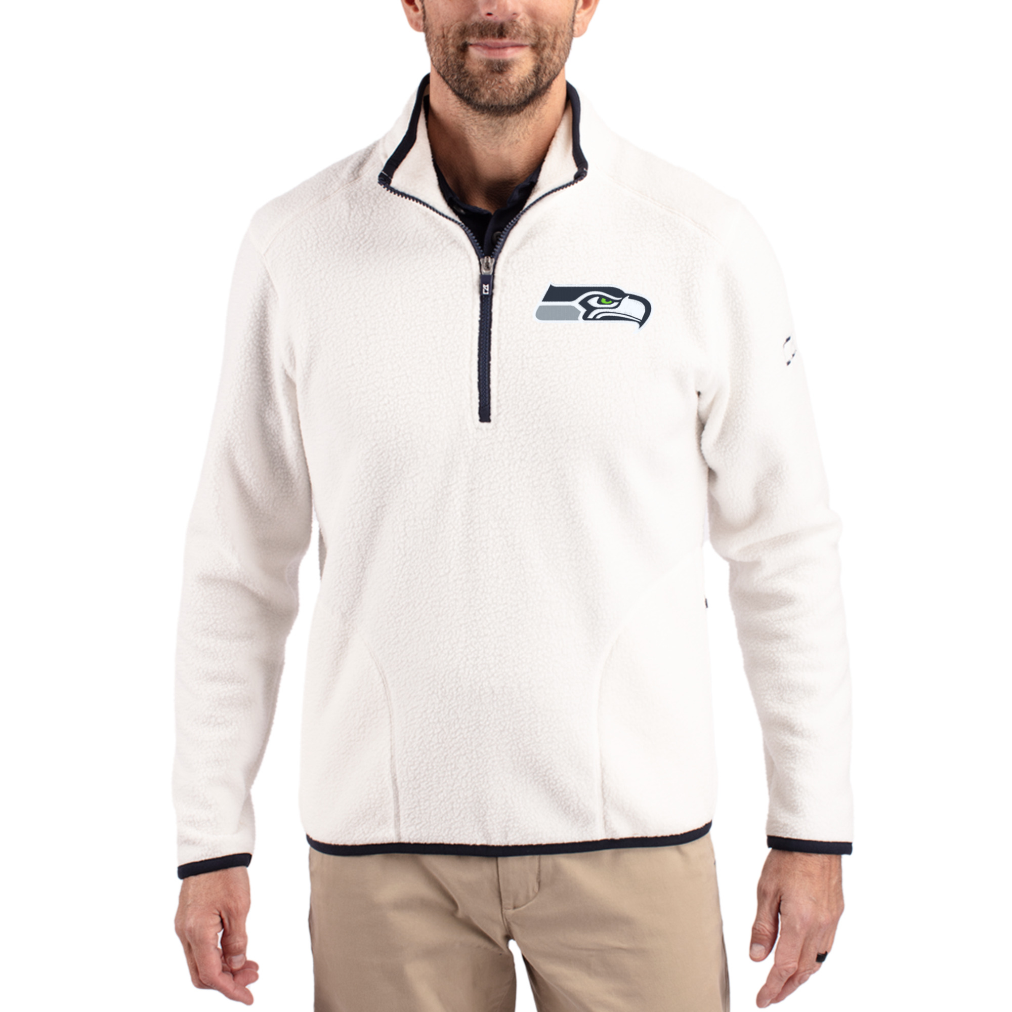 Men's Cutter & Buck White Seattle Seahawks Cascade Eco Sherpa Fleece Quarter-Zip Pullover Jacket