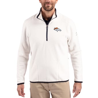 Men's Cutter & Buck White Denver Broncos Cascade Eco Sherpa Fleece Quarter-Zip Pullover Jacket
