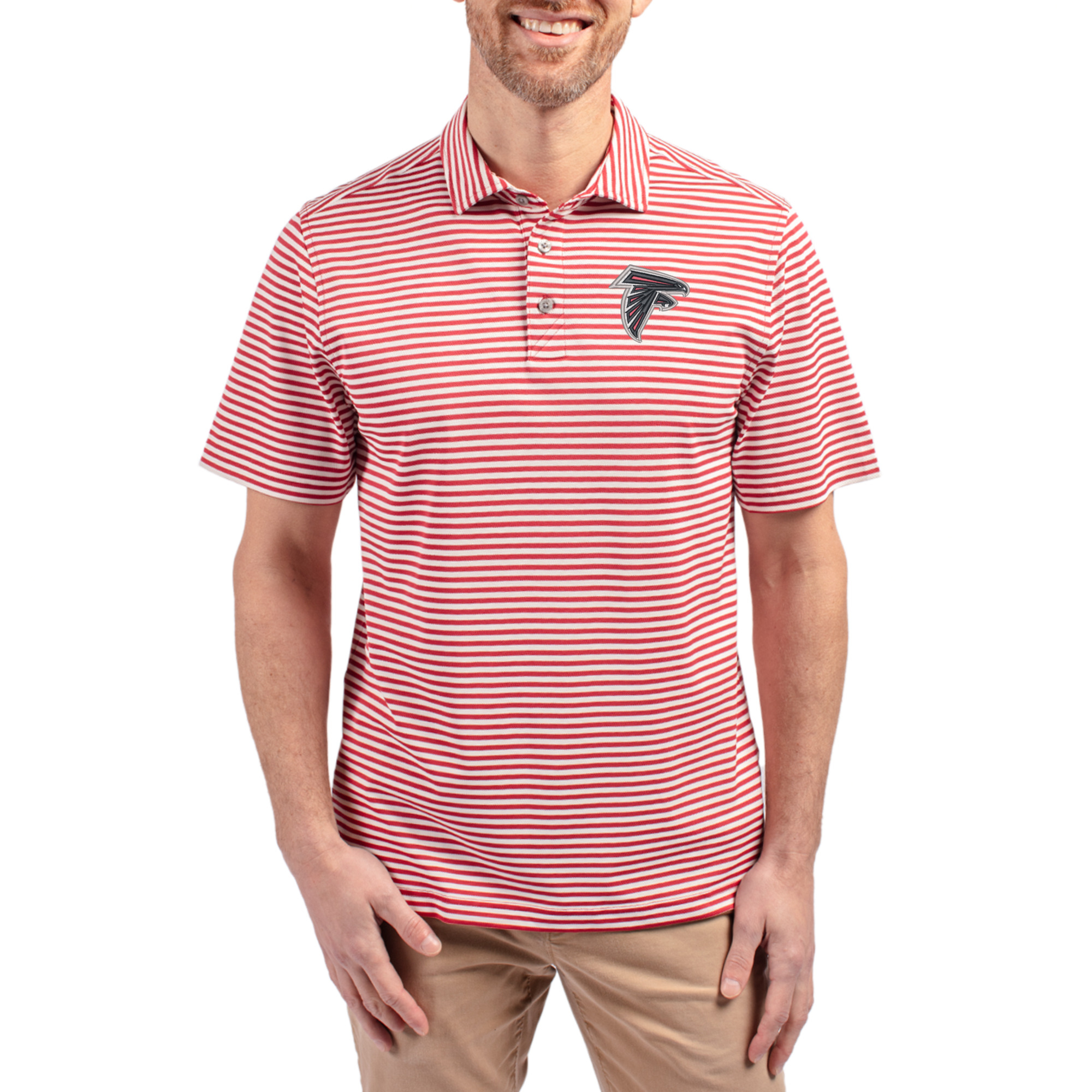 Men’s Cutter & Buck Red Atlanta Falcons Virtue Eco Pique Stripe Polo