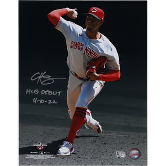 Hunter Greene Cincinnati Reds Autographed 11" x 14" Debut Pitching Spotlight Photograph with "MLB Debut 4-10-22" Inscription