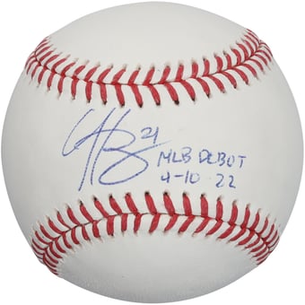 Hunter Greene Cincinnati Reds Autographed Baseball with "MLB Debut 4-10-22" Inscription