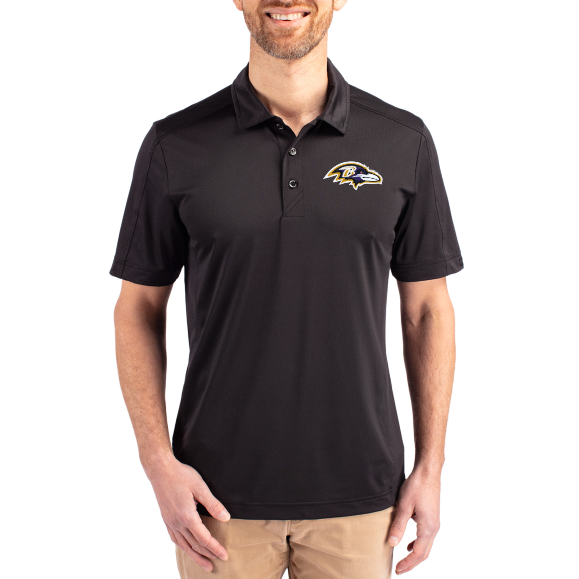 Men's Cutter & Buck Black Baltimore Ravens Prospect Textured Stretch Polo