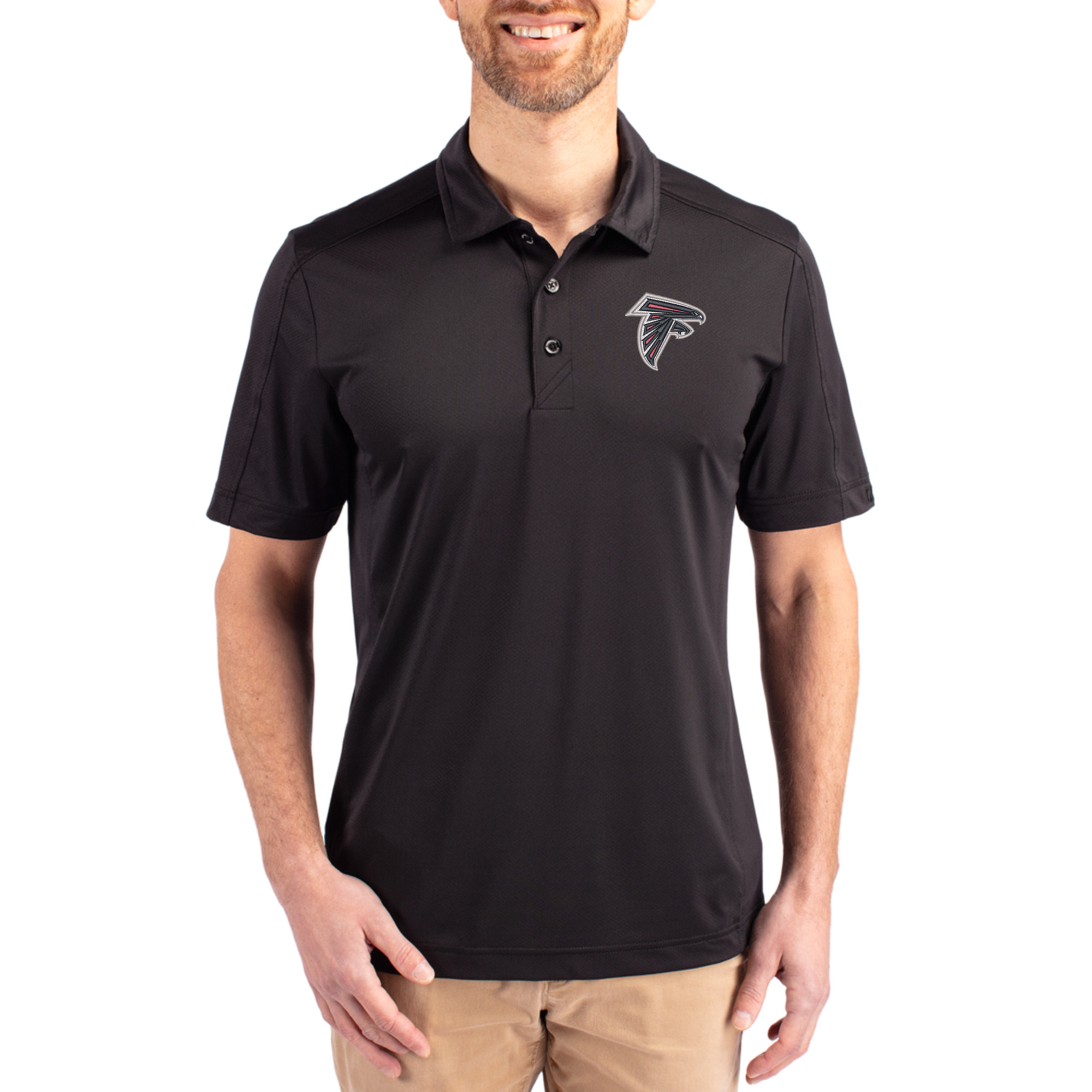 Men's Cutter & Buck Black Atlanta Falcons Prospect Textured Stretch Polo