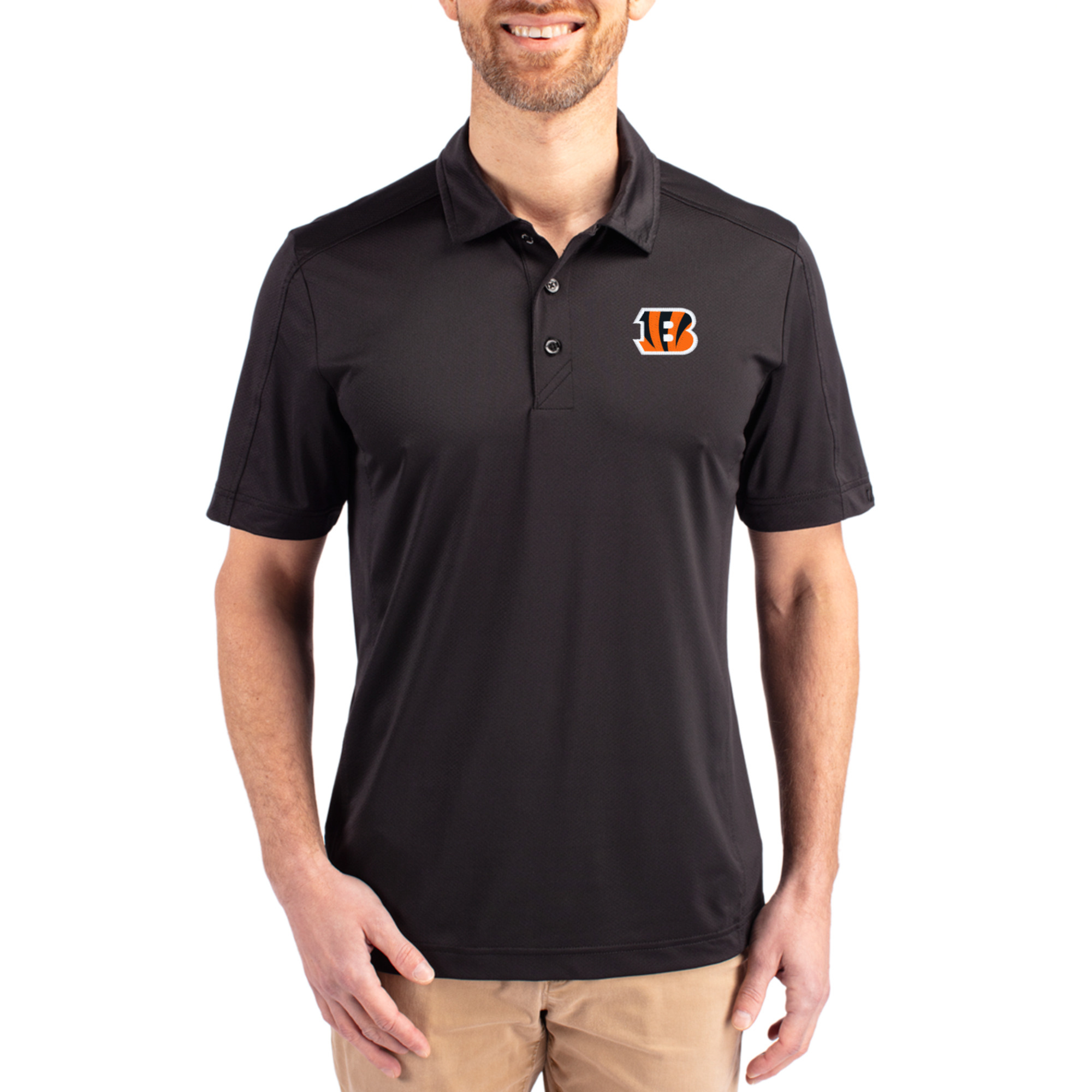 Men's Cutter & Buck Black Cincinnati Bengals Prospect Textured Stretch Polo