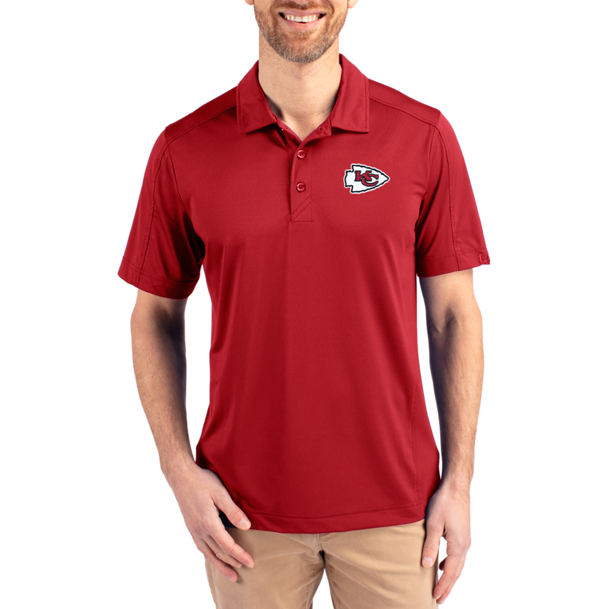 Men's Cutter & Buck Red Kansas City Chiefs Logo Prospect Textured Stretch Polo
