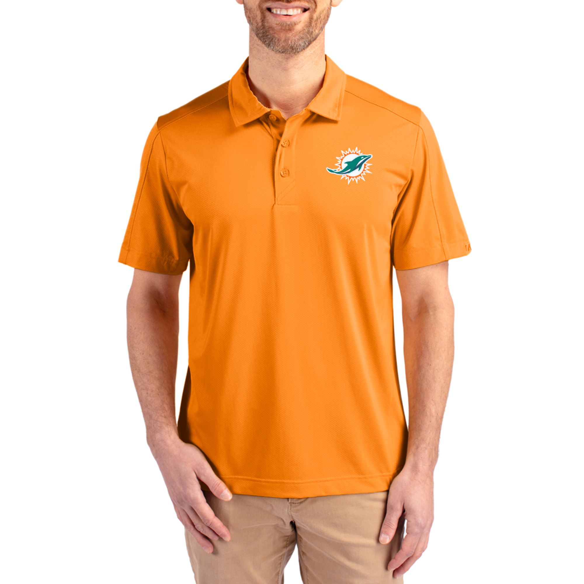 Men's Cutter & Buck Orange Miami Dolphins Prospect Textured Stretch Polo