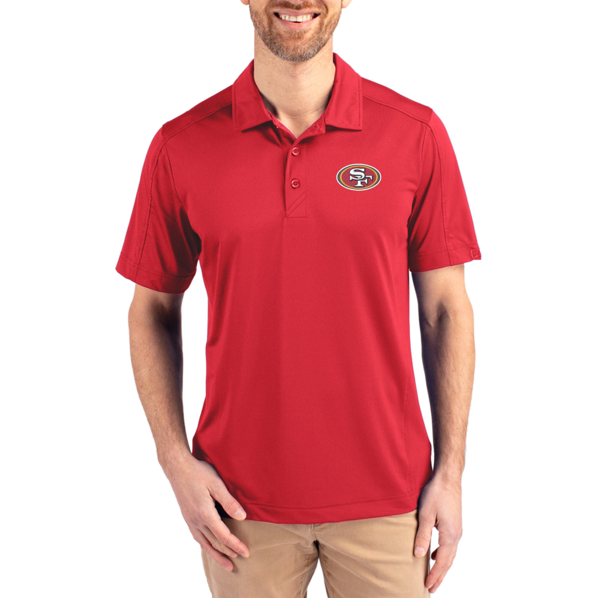 Men's Cutter & Buck Scarlet San Francisco 49ers Prospect Textured Stretch Polo